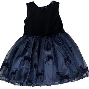 Cat and Jack velvet dress. Navy blue with reindeers. Size 4T.